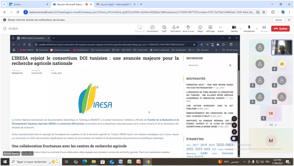 L’IRESA rejoint le consortium tunisien « DOI » fédéré par le Centre National Universitaire de Documentation Scientifique et Technique